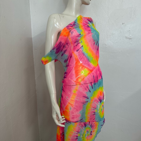 Ragtofab Vibrant Tie-Dye One-Shoulder Dress - Picture 2 of 11